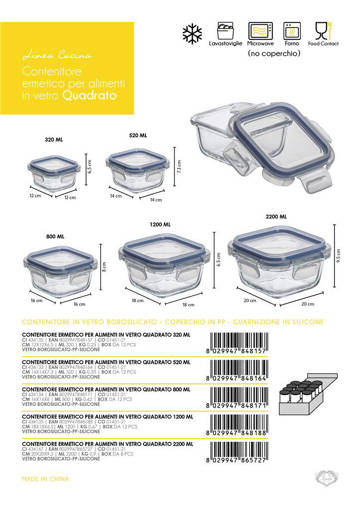 Contenitore Ermetico Vetro Borosilicato Quad 750 Ml