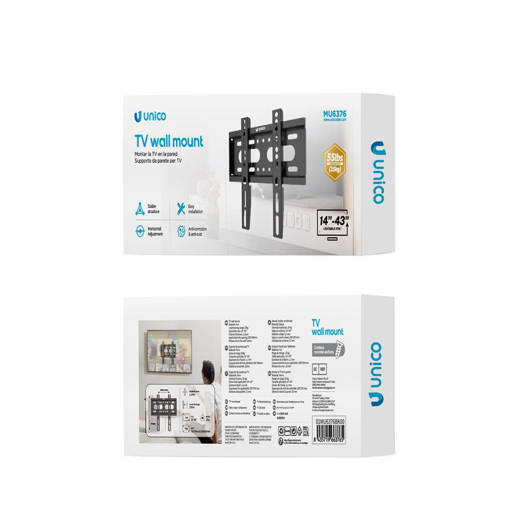 Unico MU6376 Applicable to 14-43 inches, load-bearing 25KG TV wall mount, black ROHS