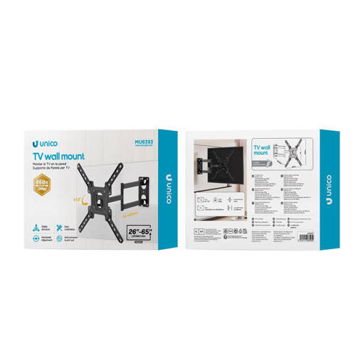 Unico MU6393 Applicable to 26-65 inches, load-bearing 30KG, retractable and rotatable TV wall mount, black ROHS