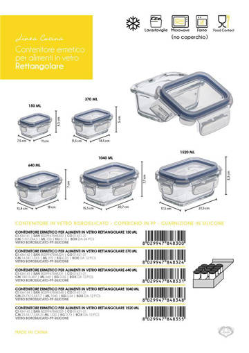 Contenitore Ermetico Vetro Borosilicato Rett 1500 Ml