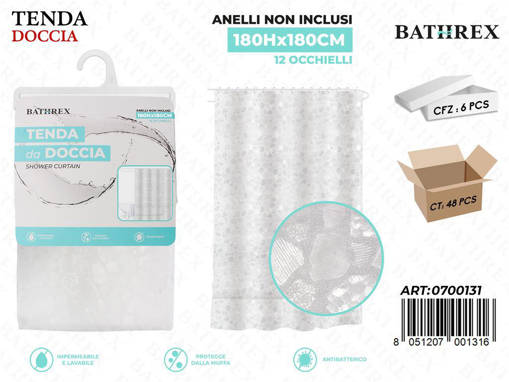 Bathrex Tenda Da Doccia 180*180Cm Bianco Effetto Pietra