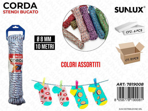 Sunlux Corda Stendi Bucato Col. Ass. D.8Mm*10Mt