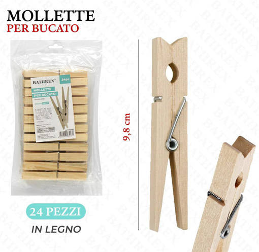 Bathrex Mollette Bucato Big Legno 9.8Cm 24Pz 