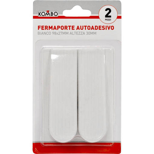 Kombo Set 2 Pz Fermaporte Trapezoidale Plastica Autoadesivo Big, Bianco, 98X27Mm, Altezza 30Mm