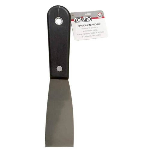 Kombo Spatola In Acciaio Con Manico Antiscivolo 1.5. Lama  Rigida Lucidata In Acciaio Al Carbonio, Spessore 1Mm