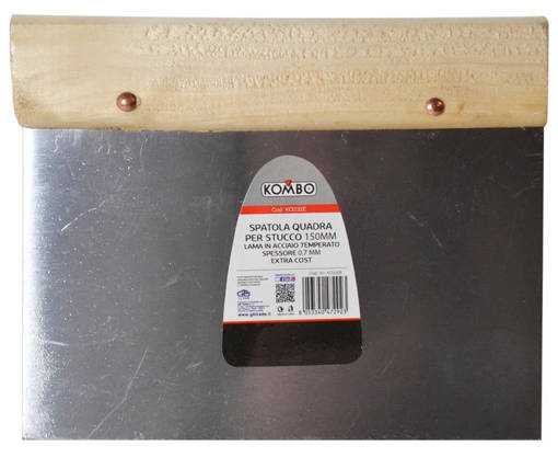 Kombo Spatola Quadra Per Stucco 120Mm X 150Mm, Manico In  Legno, Lama In Acciaio Temprato Spessore 0.8Mm