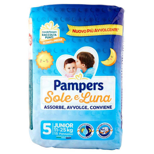 Pampers Sole e Luna Junior Taglia 5 (11-25 Kg), 15 Pannolini