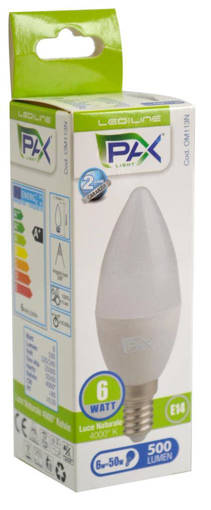 PAX Candela Led C37 6W 540Lm 4000K E14 , 37*99Mm, 25000H, Ic Driver, 200° Beam Angle, 2 Anni Di Garanzia F