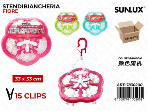Sunlux Stendibiancheria Fiore 15 Mollette Colori Ass. 35*35Cm