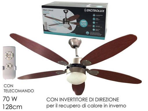 Ventilatore reversibile da soffitto Silent-Wood 5 pale 128 cm con telecomando