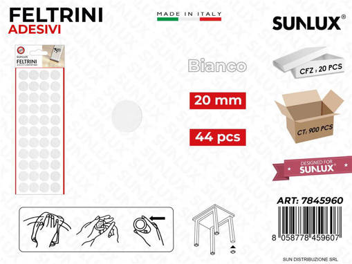 Sunlux Feltrini Adesivi Rot. Bianco D. 20Mm 44Pcs /Pz Da 20**Bl