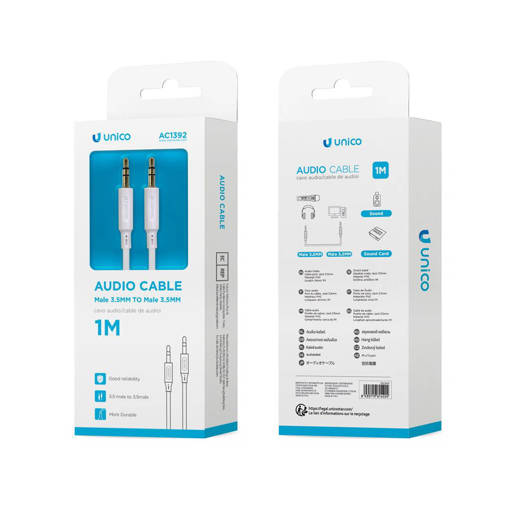 Unico AC1392 Injection straight audio cable 1M white ROHS