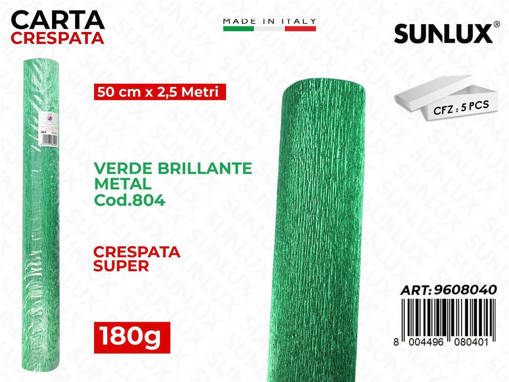 Sunlux - Carta Crespata 804 180G 50*250Cm Verde Brill. /Pz Da 5** 9608040
