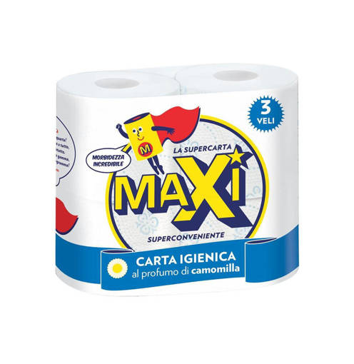 Maxi Carta Igienica 4 Rotoli 3 Veli, Camomilla