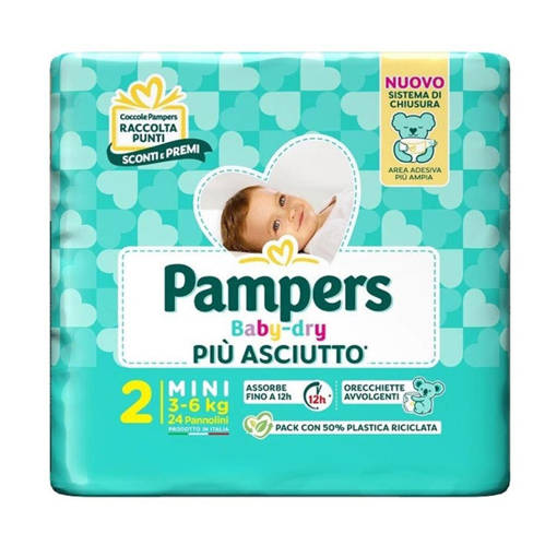 Pampers Baby Dry Mini Taglia 2 (3-6 Kg), 24 Pannolini