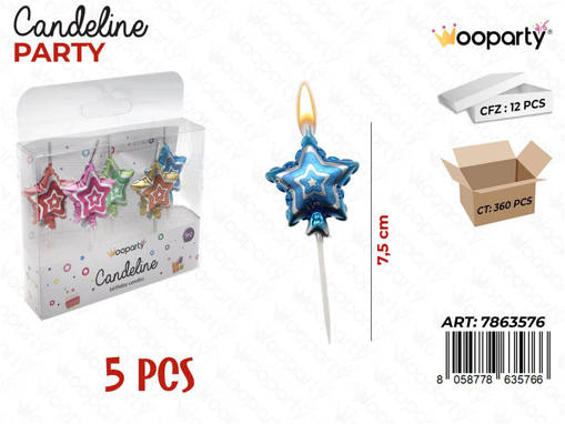 Wooparty Candeline Ass. 5Pcs 7.5Cm /Pz Da 12**