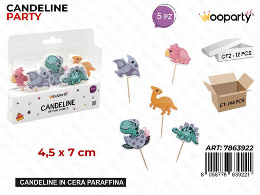 Wooparty Candeline Party Dinosauri 5Pcs 4.5*7Cm