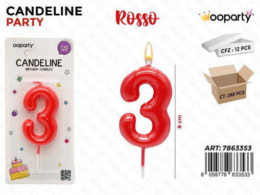 Wooparty Candeline Rosso N.3 8Cm/Pz Da 12**