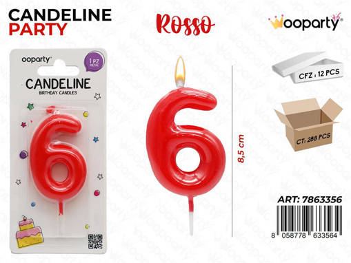 Wooparty Candeline Rosso N.6 8Cm/Pz Da 12**