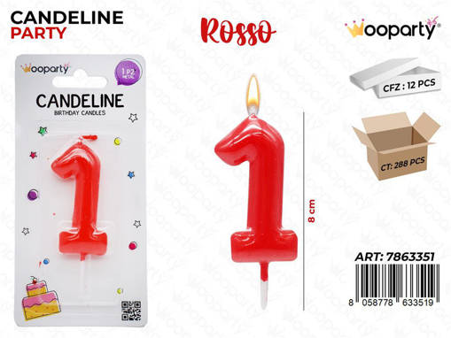 Wooparty Candeline Rosso N.1 8Cm/Pz Da 12**