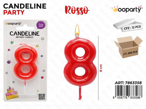Wooparty Candeline Rosso N.8 8Cm/Pz Da 12**