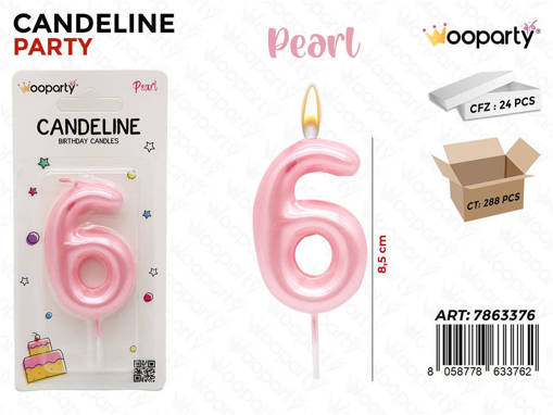 Wooparty Candeline Rosa Pearl N.6 8.5Cm /Pz Da 24**