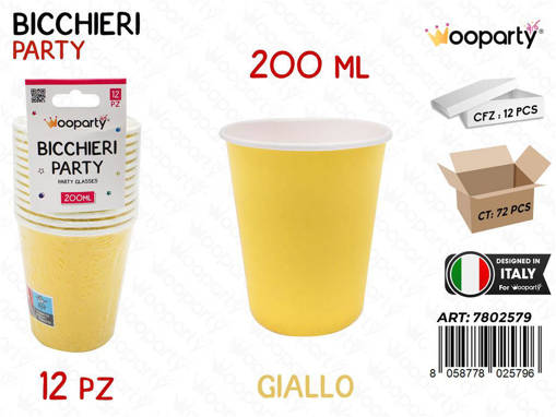 Wooparty Bicchieri Carta Monouso Giallo 12Pcs 200Ml