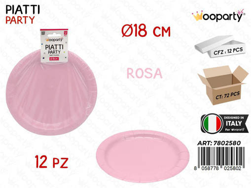 Wooparty Piatti Carta Monouso Rosa 12Pcs D.18Cm