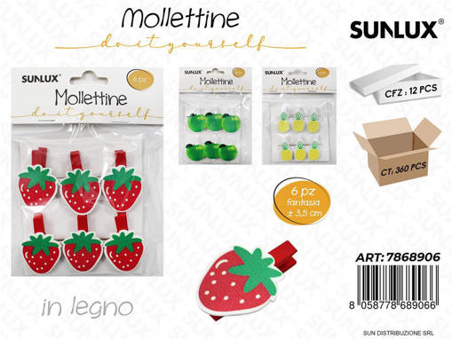 Mollettine In Legno Frutta Ass. 3.5Cm 6Pcs /Pz Da 12**