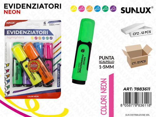 Sunlux - Evidenziatori Ass. Neon 1-5Mm 6Pcs/Pz Da 12** 7883611