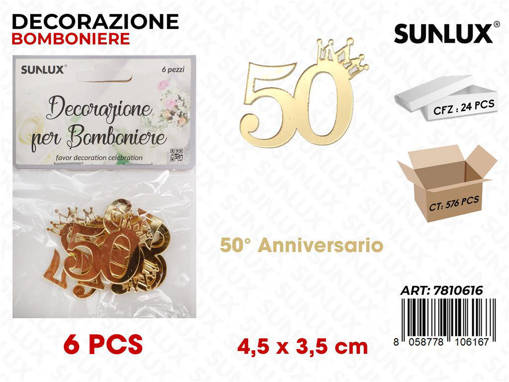 Sunlux Dec. Bomb. 50Anniv. Oro 6Pcs 3.5Cm /Pz Da 24**