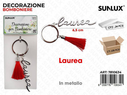 Sunlux Dec. Portachiavi Laurea Metallo 6.5Cm /Pz Da 24**