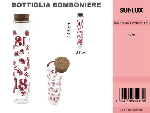 12PZBottiglia Bomboniere 18 Anni Rosso 13.5*2.5Cm /Pz Da 12**