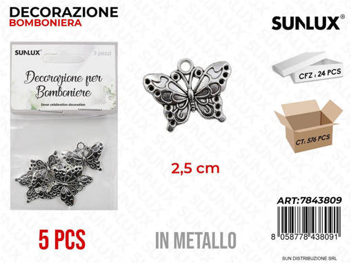 Dec. Bomboniere Metallo Farfalla 5Pcs 2.5Cm /Pz Da 24**