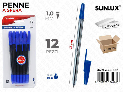 Sunlux - Penne A Sfera Blu 12Pcs 1.0Mm 15Cm /Pz Da 12** 7886180