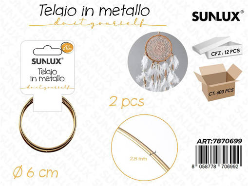 Telaio In Metallo Oro 2Pcs D.6Cm*2.8Mm /Pz Da 12**