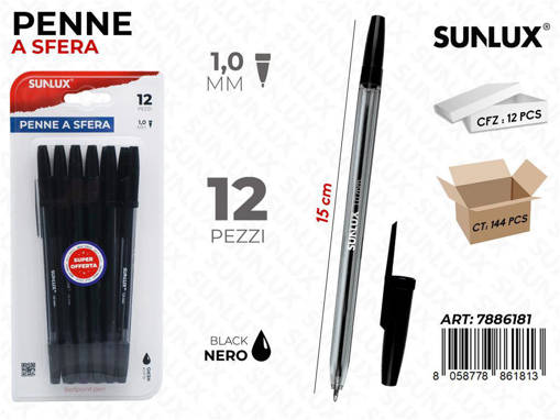 Sunlux - Penne A Sfera Nero 12Pcs 1.0Mm 15Cm /Pz Da 12** 7886181