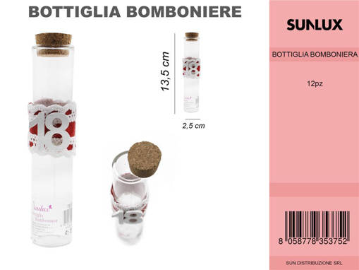 12PZ Bottiglia Bomboniere 18Anni Rosso 2.5*13.5Cm /Pz Da 12**