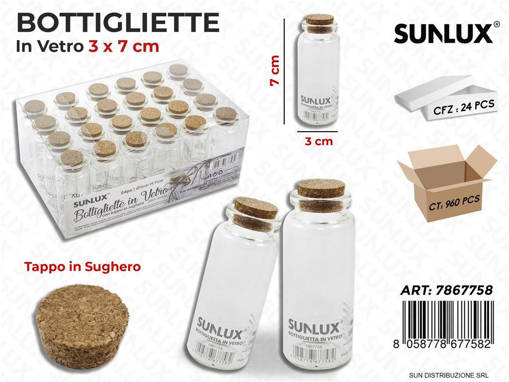 1PZ Bottiglietta In Vetro C/Tappo Sughero 3*7Cm /Pz Da 24**