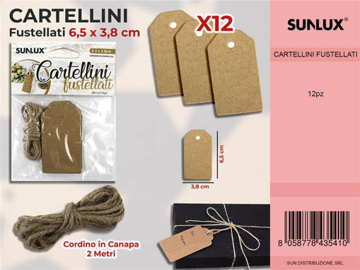 CARTELLINI FUSTELLATI 12PCS 6.5*3.8CM C/ CORDINO 2MT /PZ DA 12**