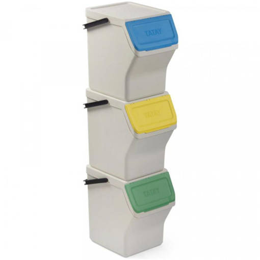 Tatay Set 3 Tatay Pattumiera EASY WASTE 20 litri 10 litri x 3, Impilabili, BIANCO