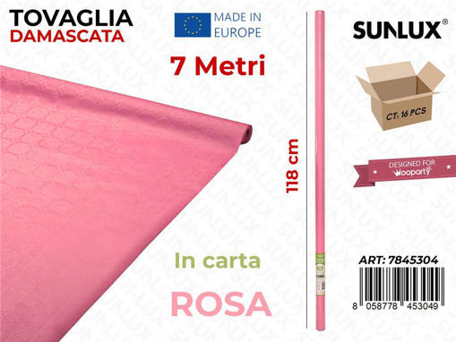 Sunlux Tovaglia Damascata in Carta, 118cm x 7 mt, ROSA