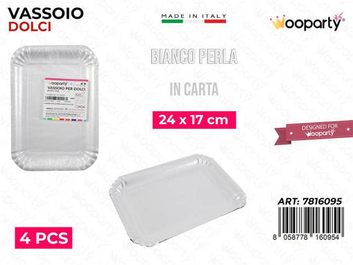 Wooparty Vassoio Per Dolci Bianco Perla 24*17Cm 4Pcs /Pz Da 12**