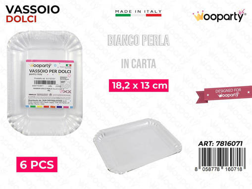 Wooparty Vassoio Per Dolci Bianco Perla 18.2*13Cm 6Pcs /Pz Da 12**