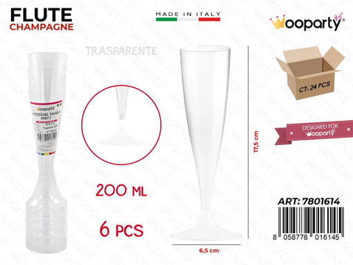 Wooparty Flute Trasp. 200Ml 6Pcs 6.5*17.5Cm Pz Da 24**