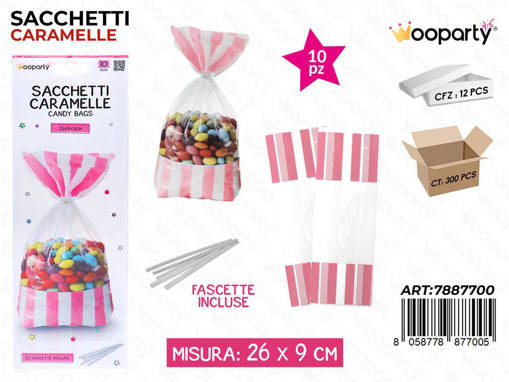 Sacchetti Caramelle Rosa 26*9*5Cm-10Pcs /Pz Da 12**