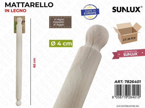 Sunlux Mattarello In Legno Di Faggio D.4*60Cm Pz Da 6**