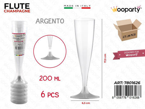 Wooparty Flute Argento 200Ml 6Pcs 6.5*17.5Cm /Pz Da 24**