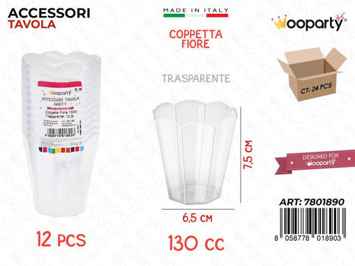 Wooparty Coppetta Fiore Trasp. 12Pcs 130Cc 6.5*7.5Cm Pz Da 24**