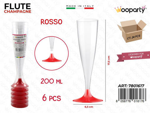 Wooparty Flute Rosso 200Ml 6Pcs 6.5*17.5Cm Pz Da 24**